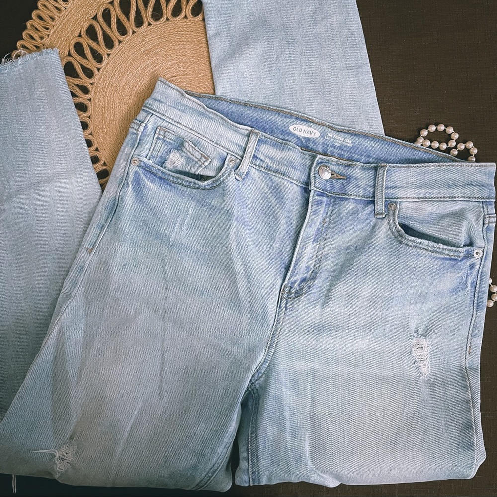 Old Navy the Power Jean The Perfect Straight Ankle Jeans Light Denim Raw Hem 6